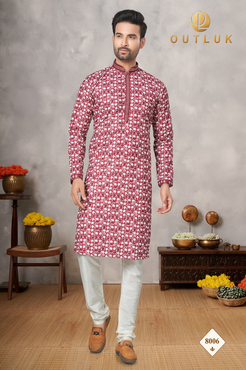 Maroon Cotton Mens Kurta Pajama 8006