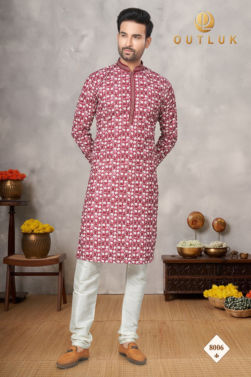 Maroon Cotton Mens Kurta Pajama 8006