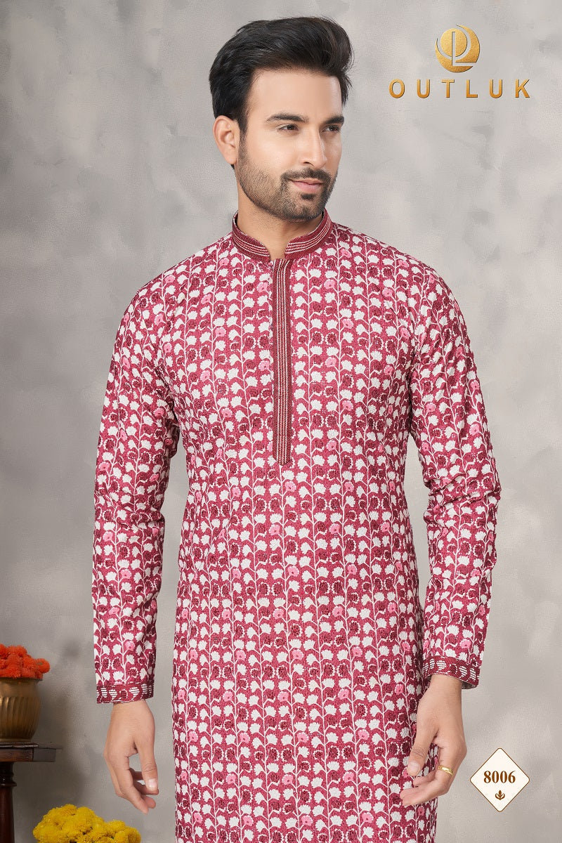 Maroon Cotton Mens Kurta Pajama 8006