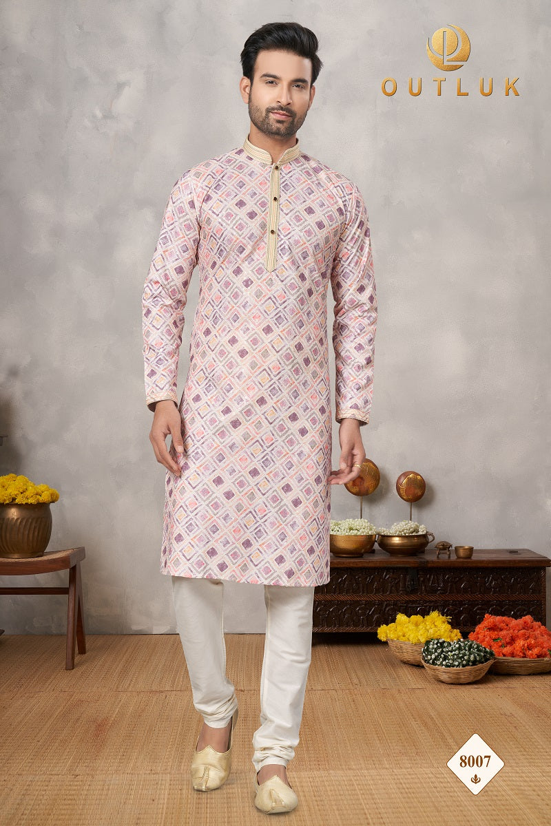 Light Pink Cotton Mens Kurta Pajama 8007