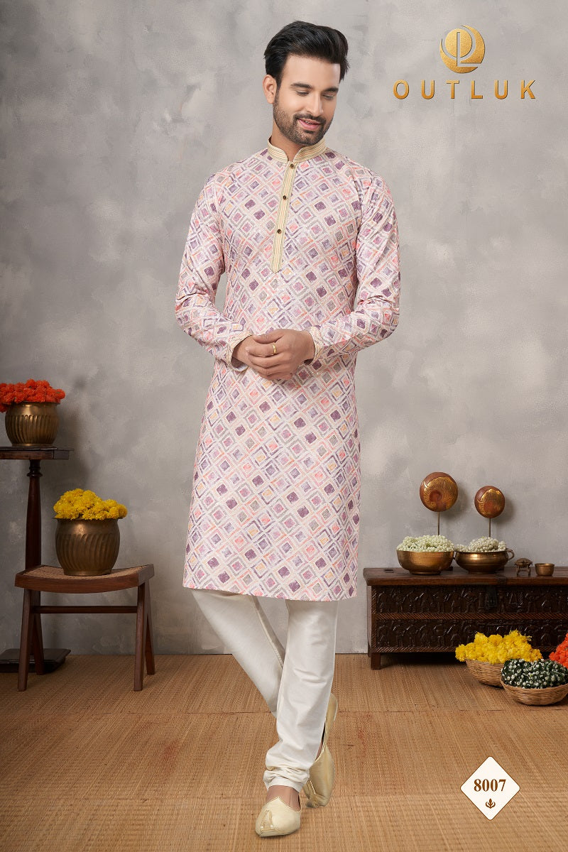 Light Pink Cotton Mens Kurta Pajama 8007