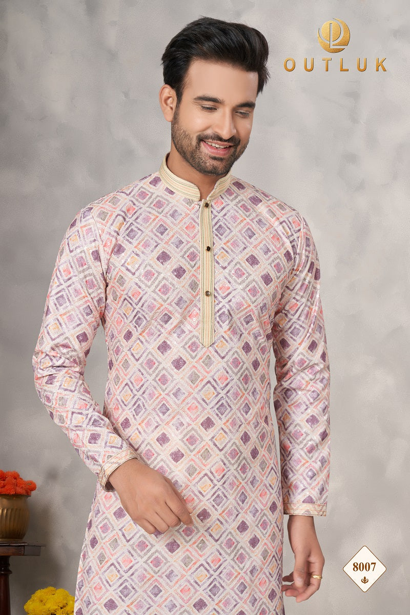 Light Pink Cotton Mens Kurta Pajama 8007