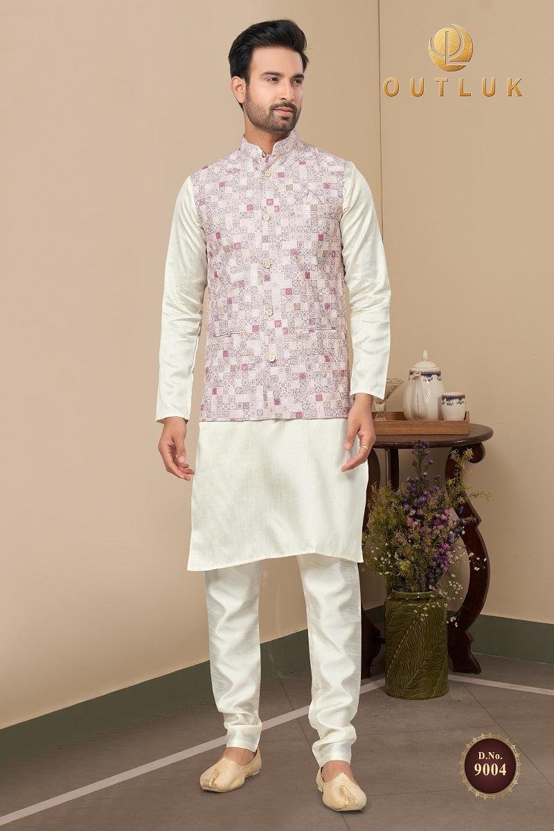 Light Purple Cotton Mens Kurta Pajama with Jackets 9004