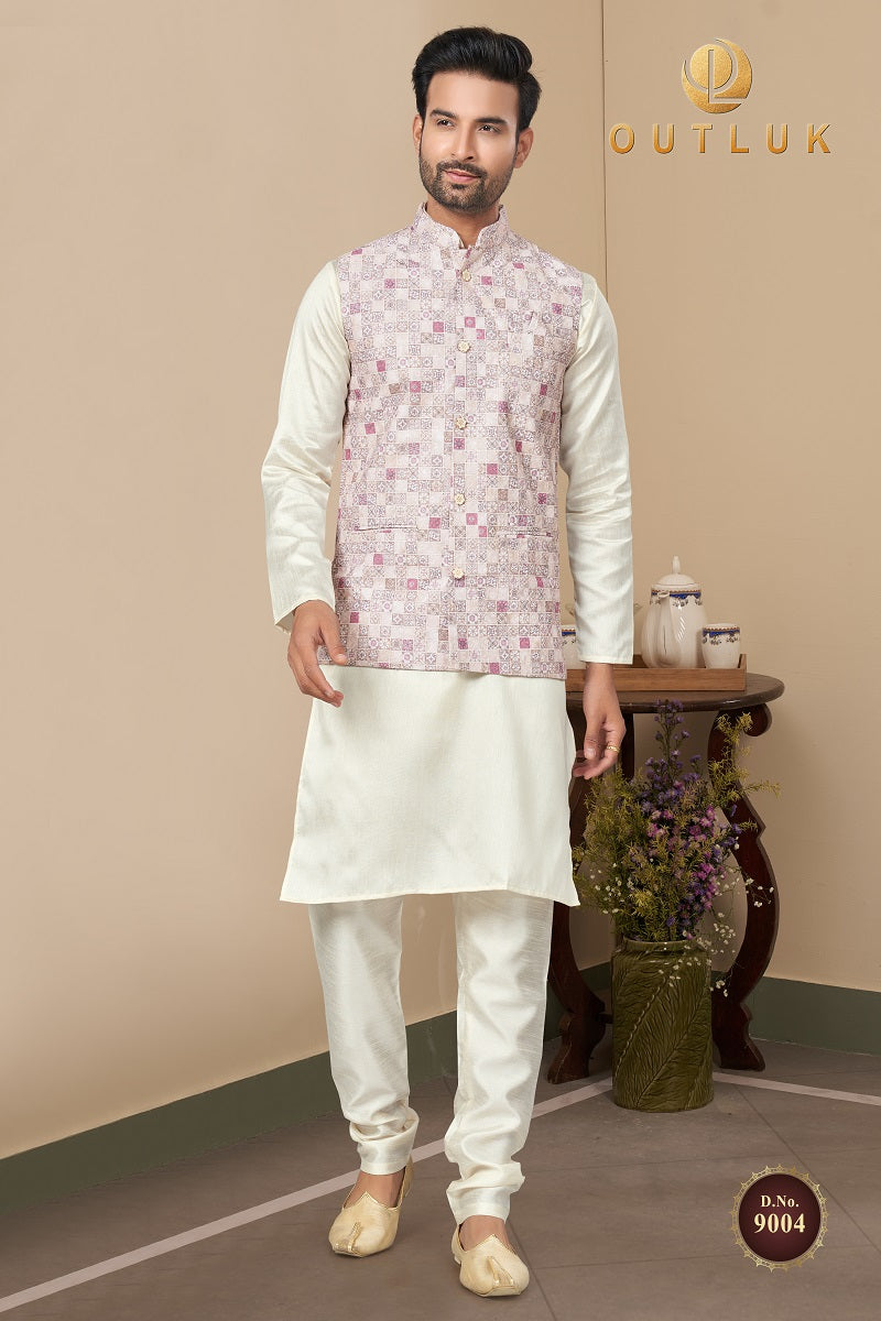 Light Purple Cotton Mens Kurta Pajama with Jackets 9004