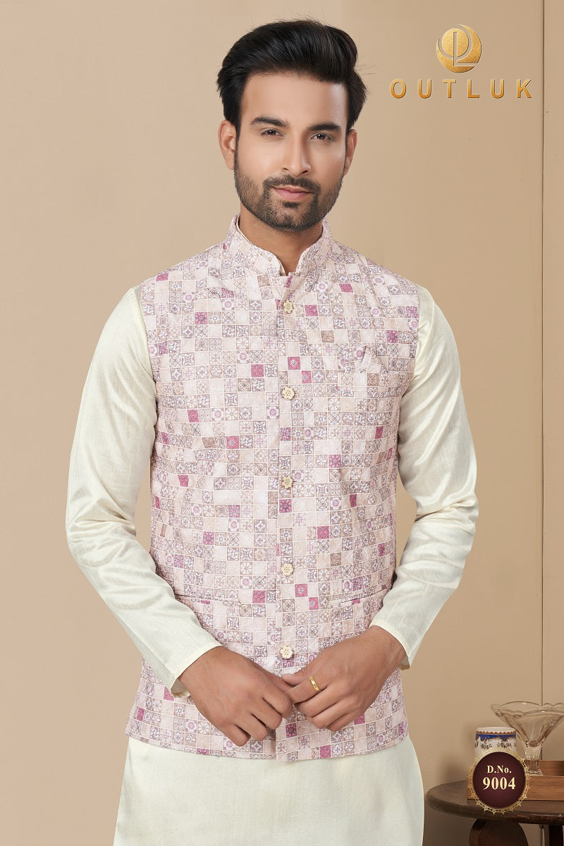 Light Purple Cotton Mens Kurta Pajama with Jackets 9004