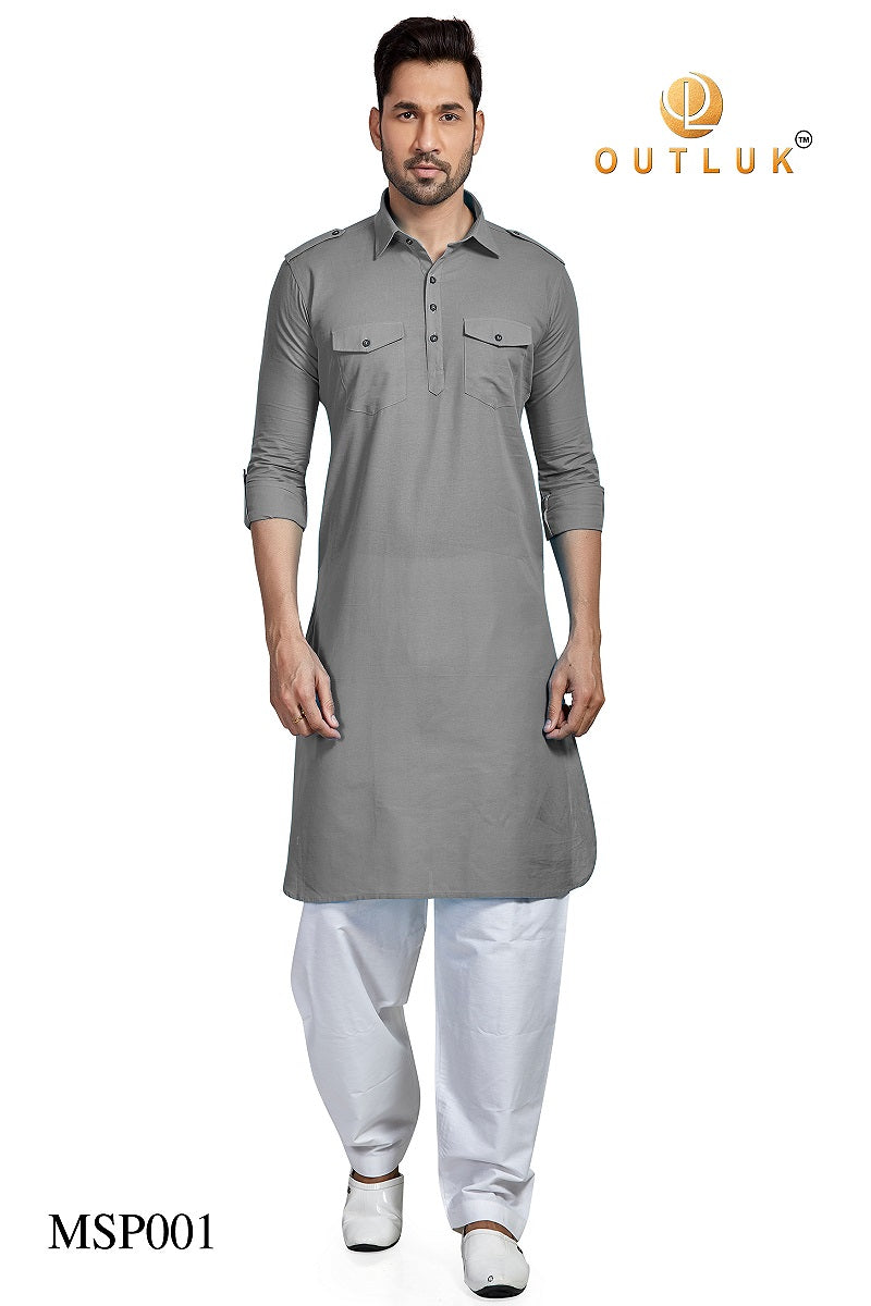 Grey Cotton Mens Pathani MSP001