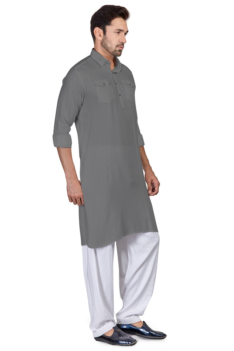 Grey Cotton Mens Pathani MSP001