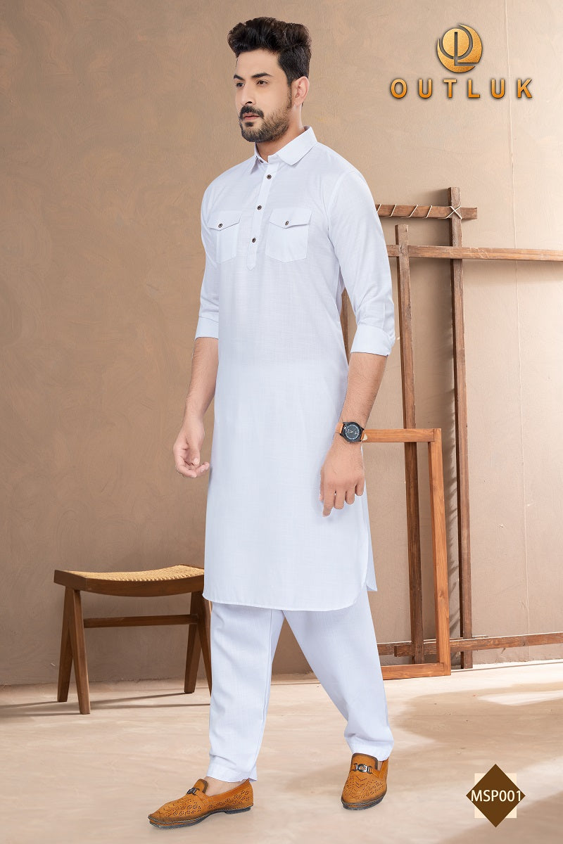 White Cotton Mens Pathani MSP001 New