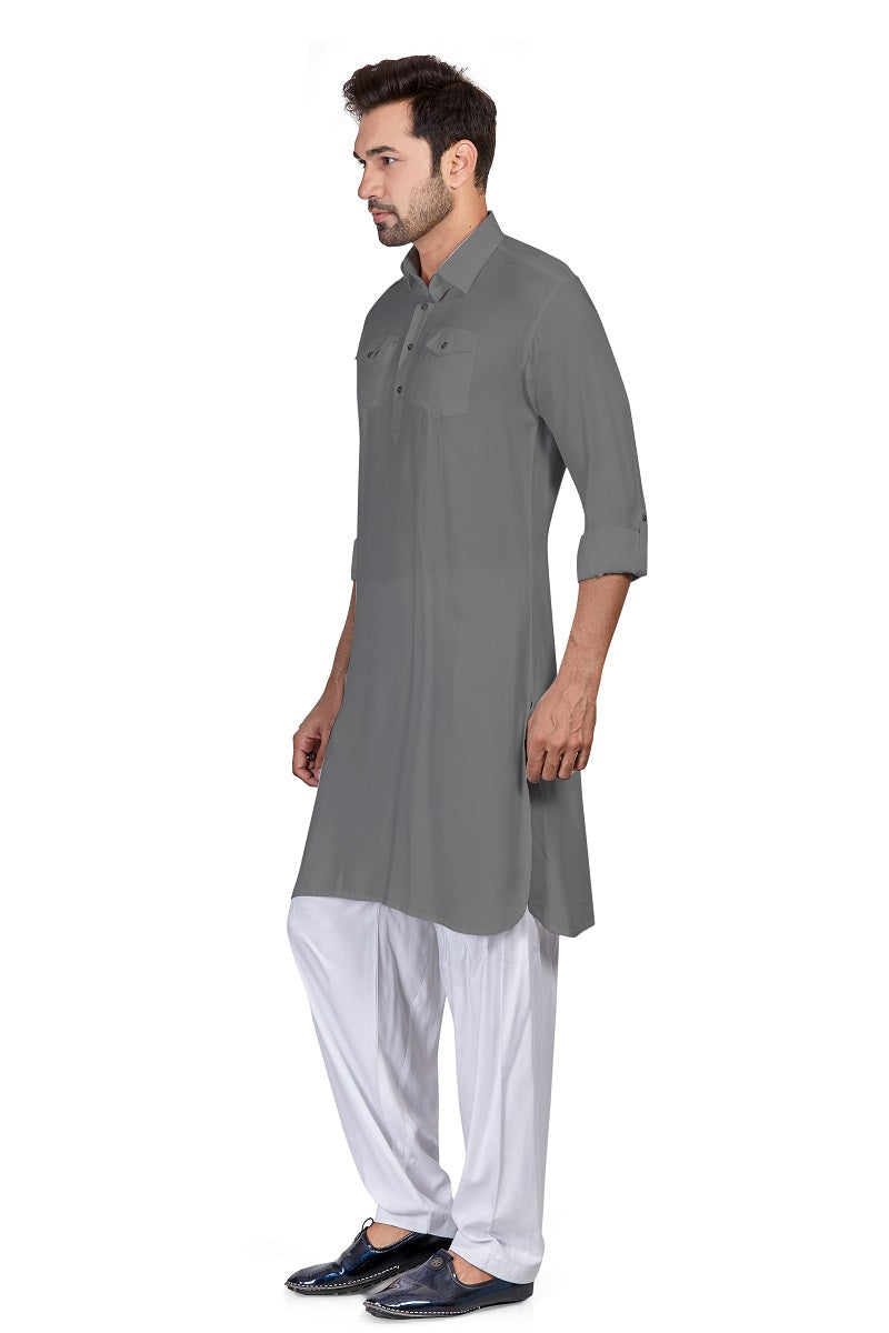 Grey Cotton Mens Pathani MSP001