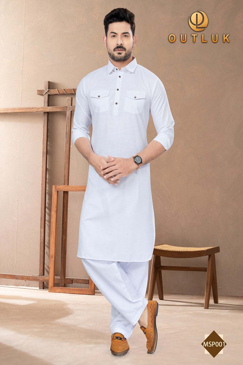 White Cotton Mens Pathani MSP001 New