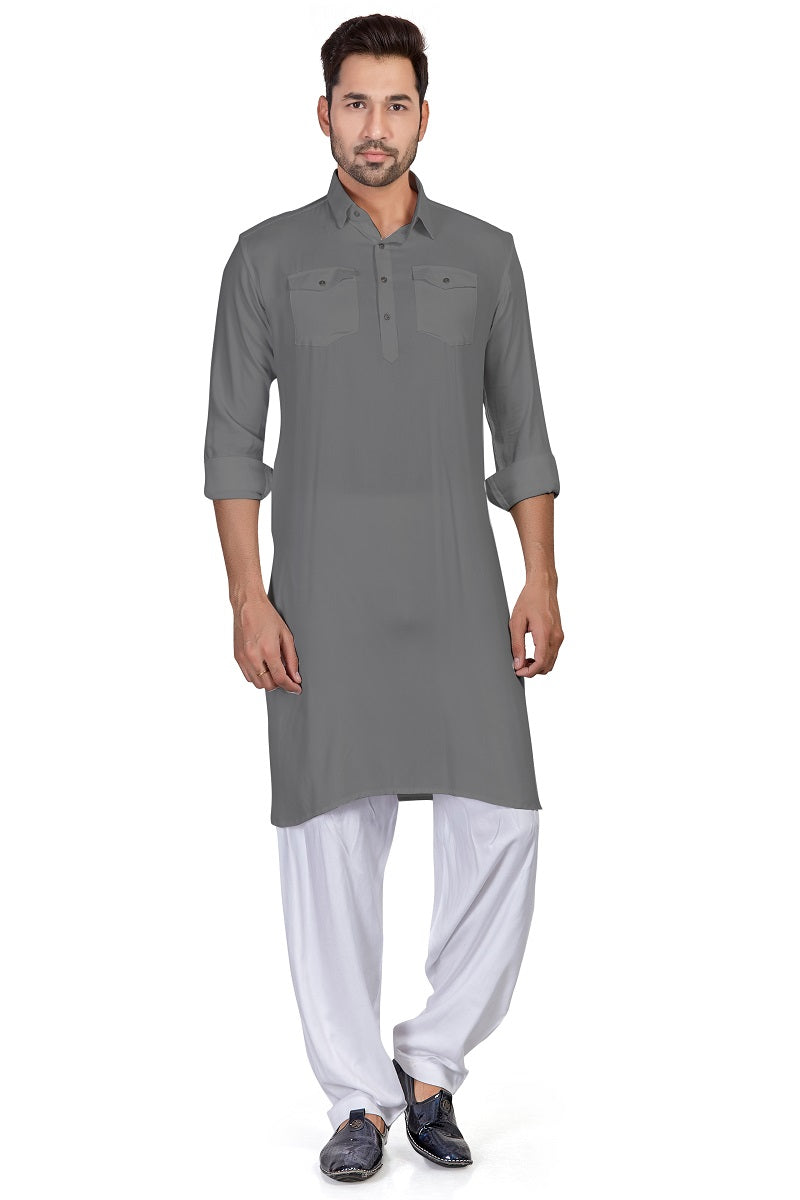 Grey Cotton Mens Pathani MSP001