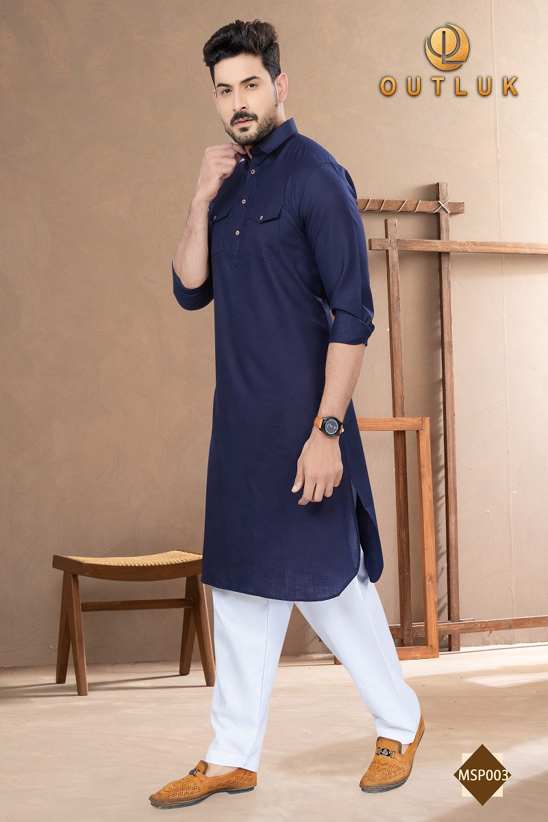 Navy Blue Cotton Mens Pathani MSP003 New