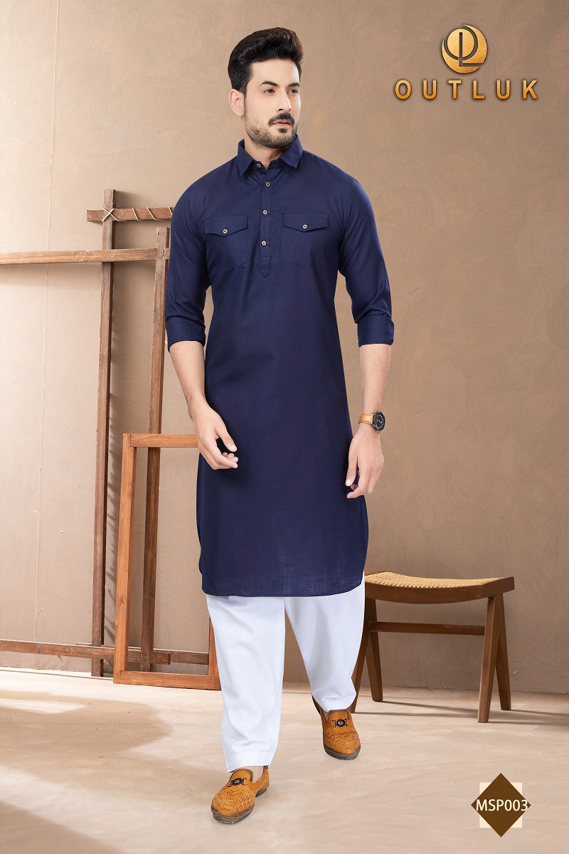 Navy Blue Cotton Mens Pathani MSP003 New