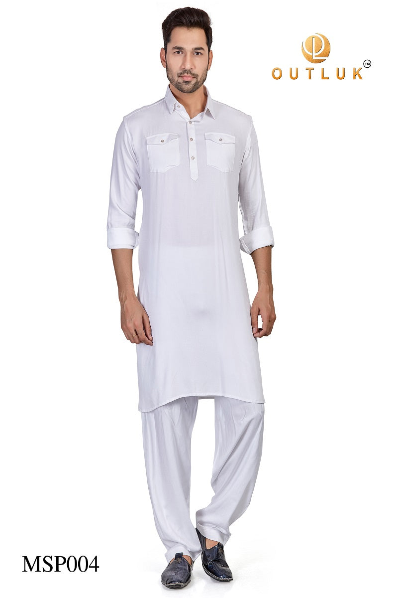 White Cotton Mens Pathani MSP004