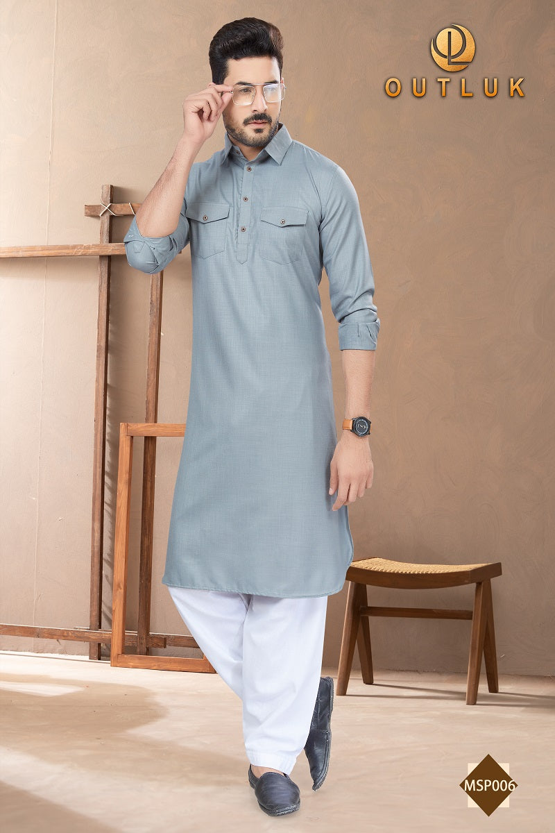 Gray Cotton Mens Pathani MSP006 New