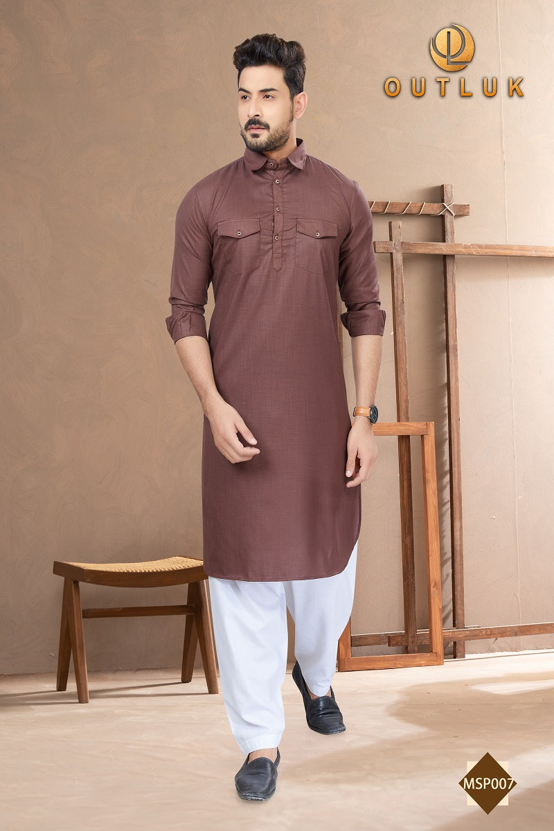 Brown Cotton Mens Pathani MSP007 New