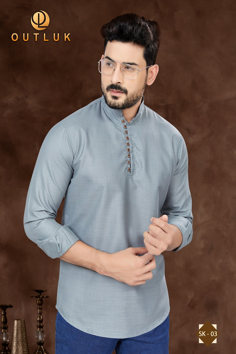 Gray Cotton Mens Short Kurta SK03