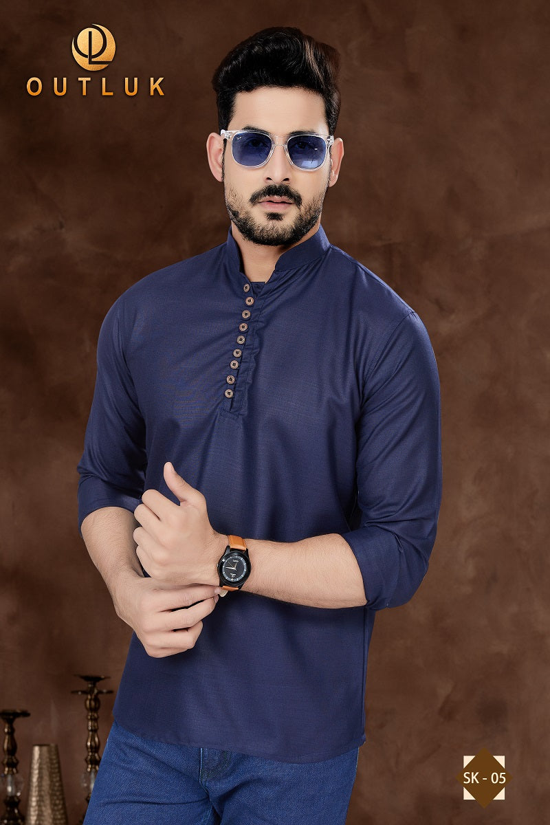 Navy Blue Cotton Mens Short Kurta SK05