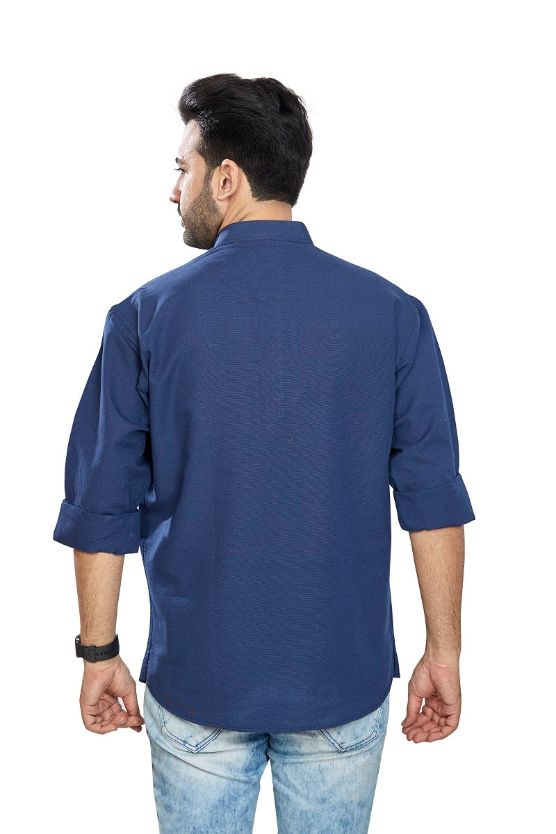 Blue Cotton Mens Short Kurta SK1002