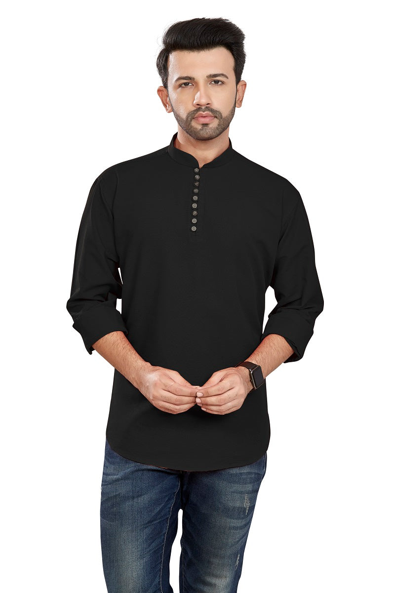 Black Cotton Mens Short Kurta SK1003