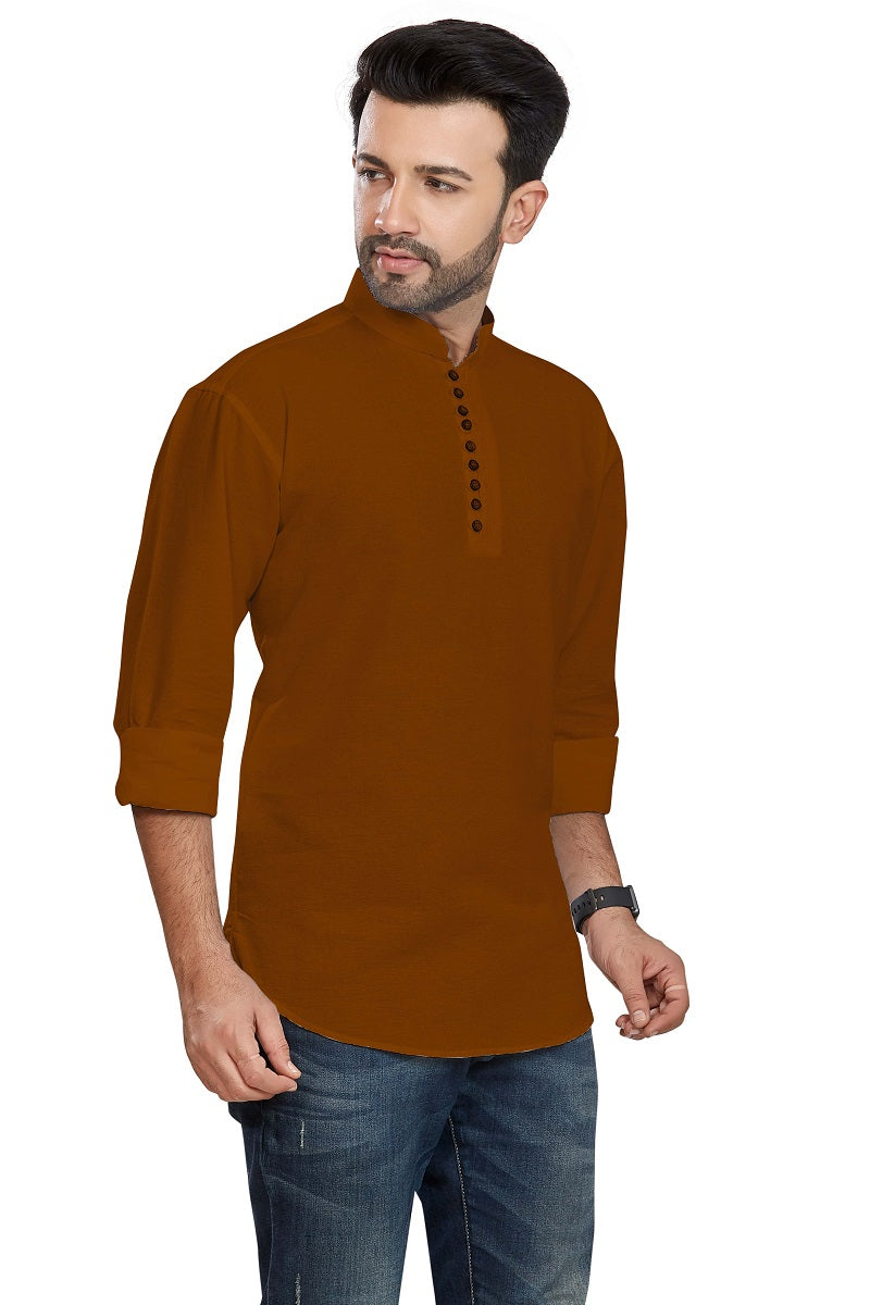 Maroon Cotton Mens Short Kurta SK1004