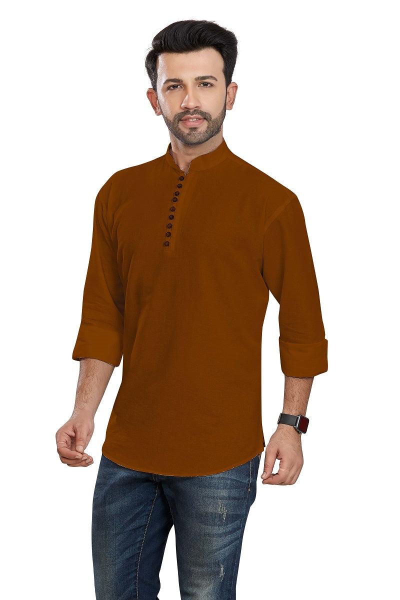 Maroon Cotton Mens Short Kurta SK1004