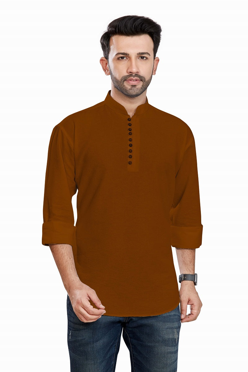 Maroon Cotton Mens Short Kurta SK1004