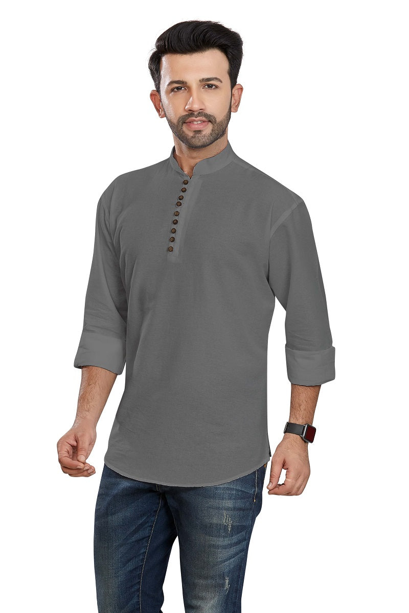 Grey Cotton Mens Short Kurta SK1005