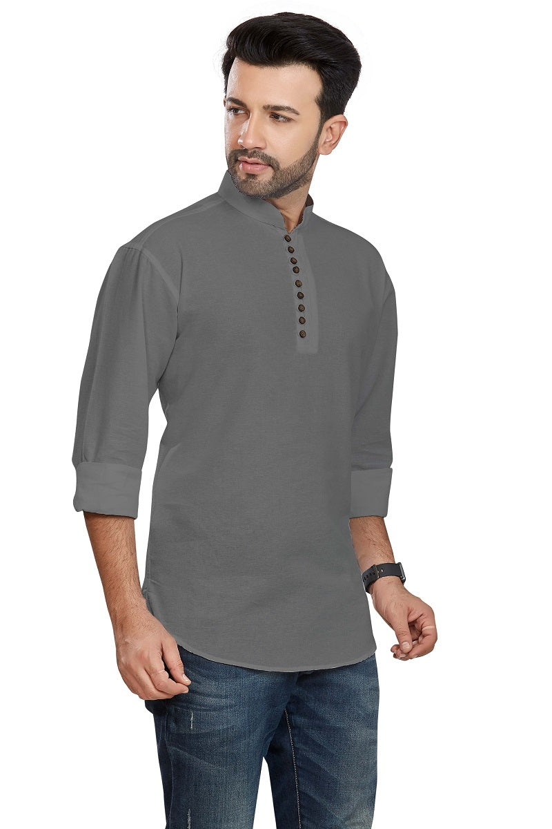 Grey Cotton Mens Short Kurta SK1005