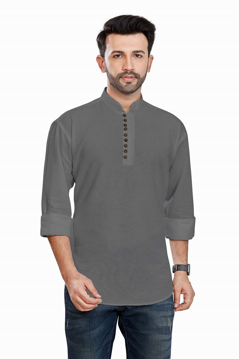 Grey Cotton Mens Short Kurta SK1005