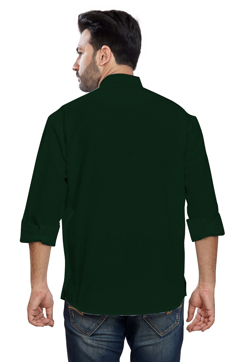 Dark Green Cotton Mens Short Kurta SK1006