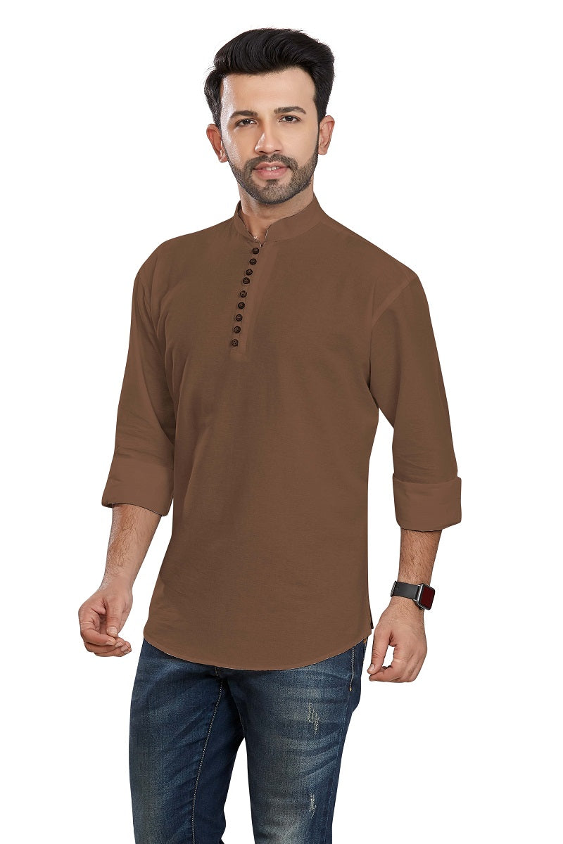 Brown Cotton Mens Short Kurta SK1007