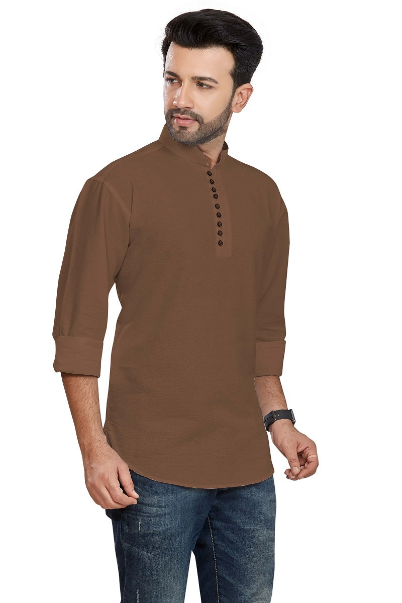 Brown Cotton Mens Short Kurta SK1007