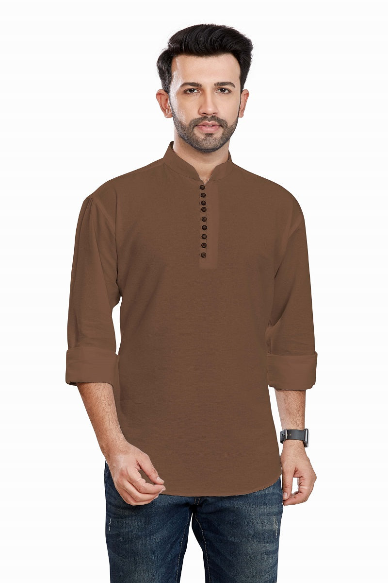 Brown Cotton Mens Short Kurta SK1007