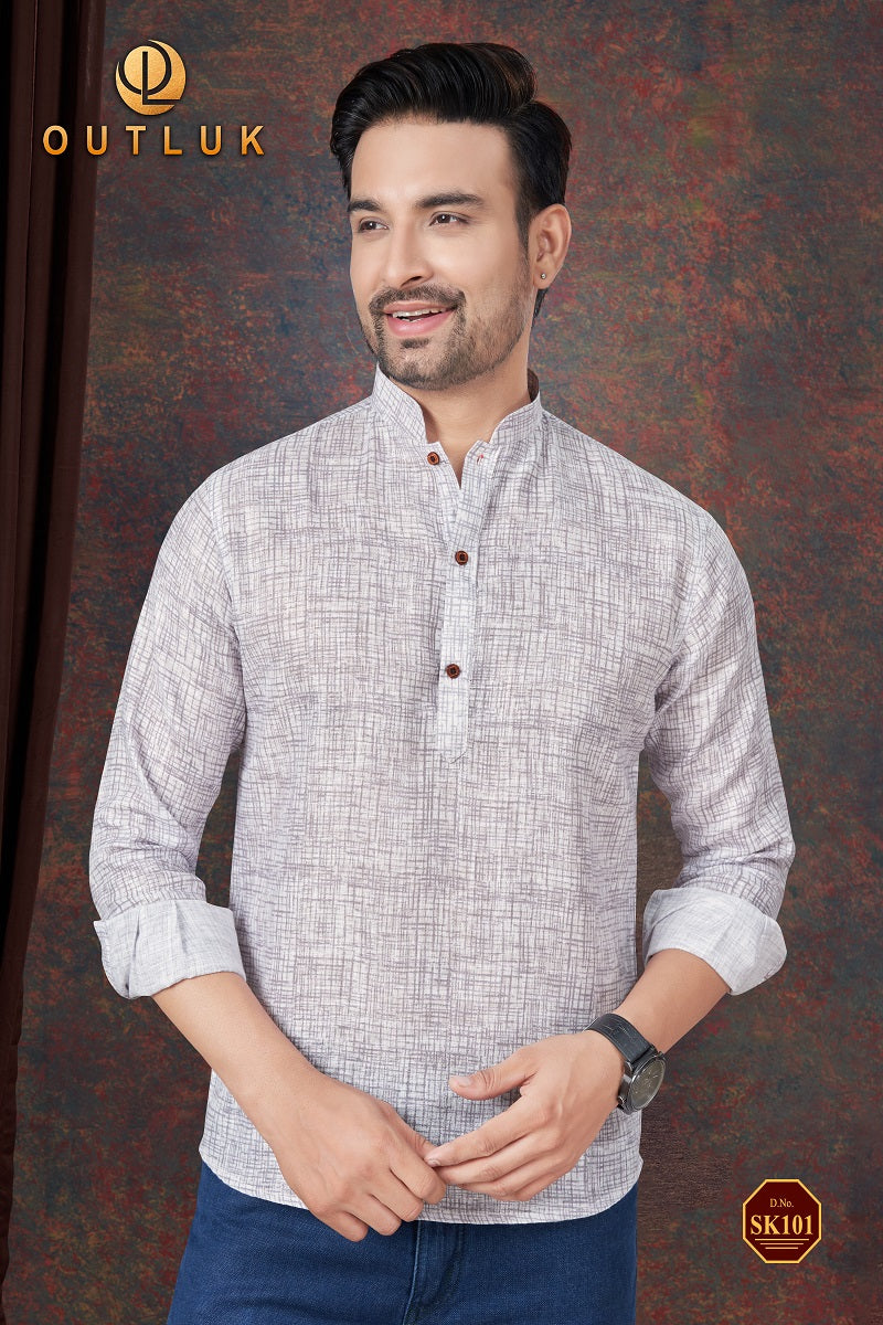 Light gray Linen Mens Short Kurta SK101