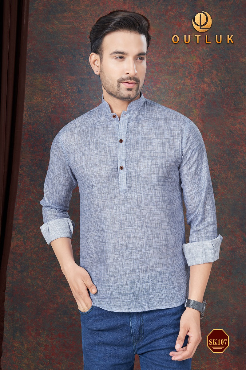 Grey Linen Mens Short Kurta SK107